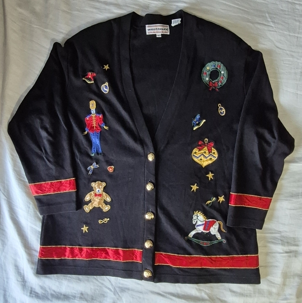 Westbound Black Cardigan with Red and Gold Accents